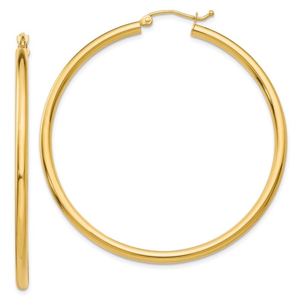 2.5mm, 14k Yellow Gold Classic Round Hoop Earrings, 50mm (1 7/8 Inch) - Picture 1 of 4